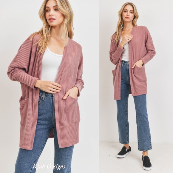 ❤️ LAST 2! Mauve Super Soft Brushed Thermal Relaxed Fit Pocket Cardigan! - Picture 5 of 7
